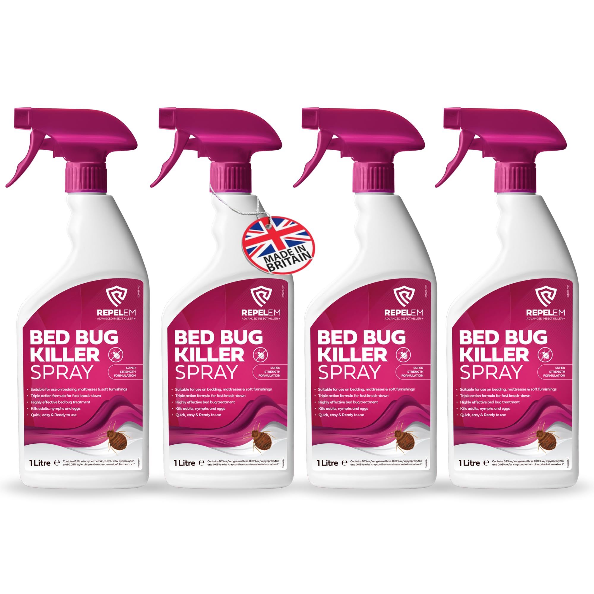 REPELEM Bed Bug Killer Spray - Large 1L Bed Bug Spray, Kills Bedbugs at All Life Stages, All in One Treatment for Use on Mattresses, Soft Furnishings & Around The Home (4L Bed Bug Spray)