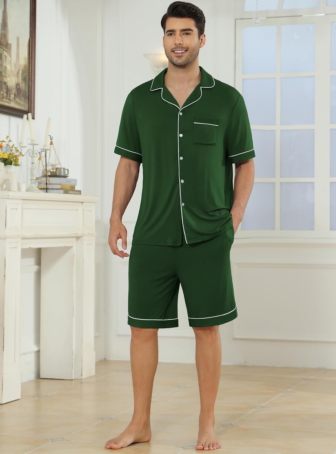 Veseacky Mens Pajamas Set Short Sleeve Soft Button Down Sleepwear Two Piece Mens Loungewear Pjs Set with Pockets S-XXL - Image 4