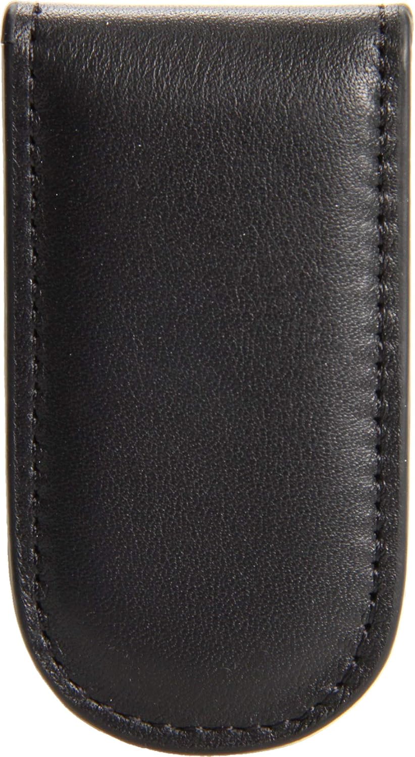Bosca Nappa Vitello Magnetic Money Clip, Men's Leather Fold Over Money Clip, Holds 10 to 15 Bills, Black