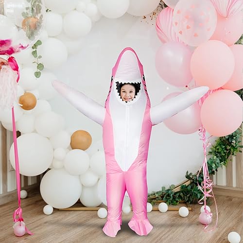 Miniatura 5 de Stegosaurus Disfraz inflable de tiburón para niños, disfraz de tiburón inflable para niños, divertidos disfraces para fiesta de Halloween (rosa,