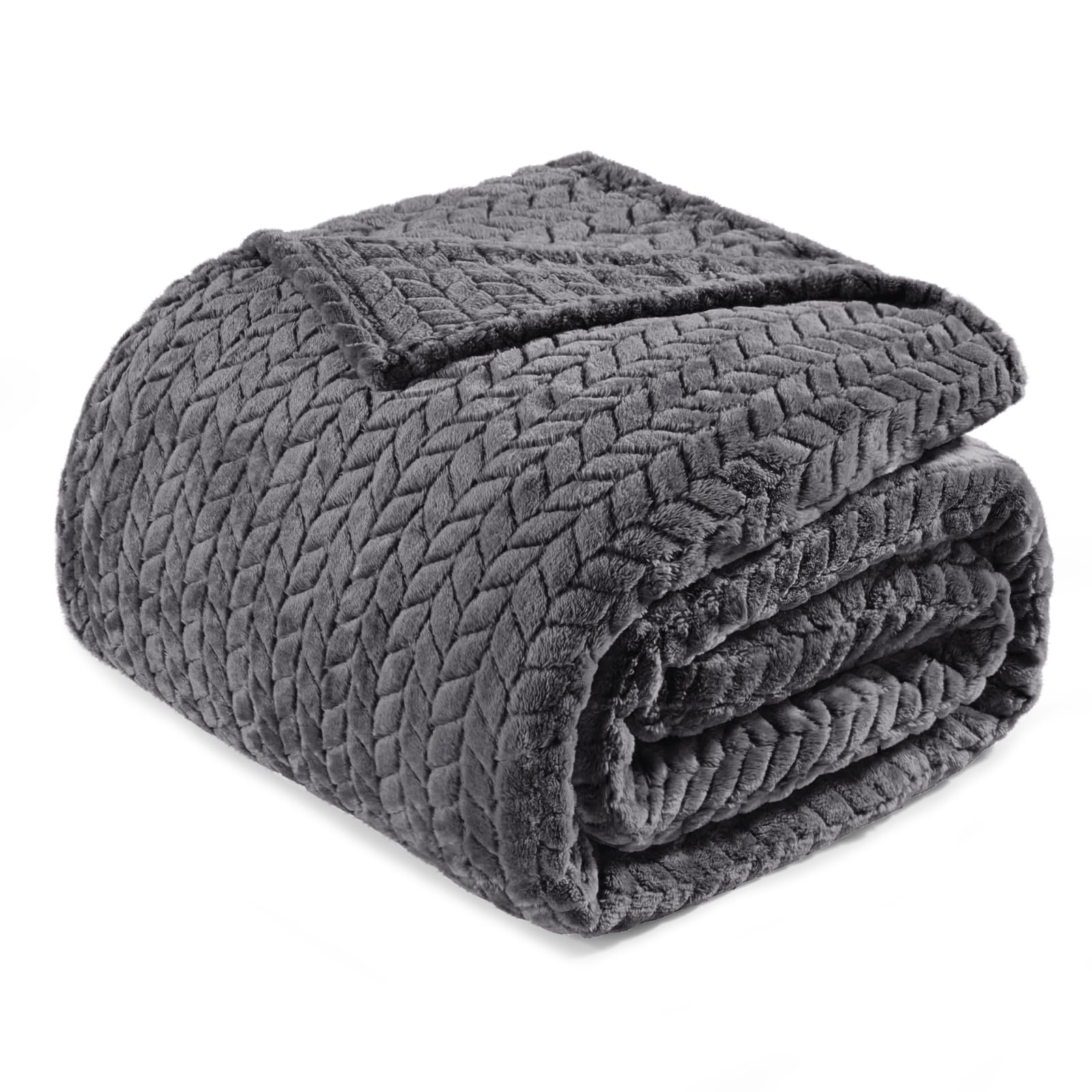 Exclusivo Mezcla Fleece Double Size Blanket for Bed, 150x200 CM Soft Cozy Jacquard Flannel Blankets, Lightweight Fuzzy Plush Warm for All Seasons, Dark Grey