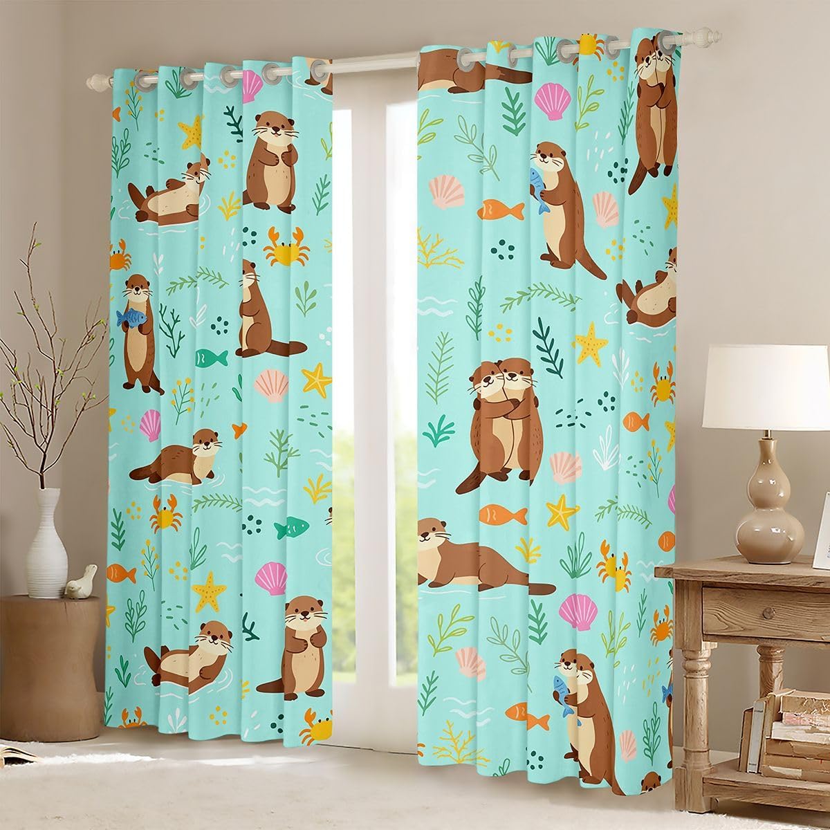 Castle Fairy Cute Otter Blackout Window Curtains 2 Panels 38Wx45L image 3