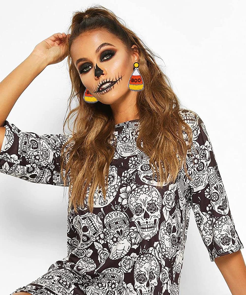 NVENF Halloween Earrings for Women, Halloween Accessories Outfits for Women, Beaded Candy Corn Earrings Costume Party Favors Jeweley Gifts (Candy Corn) - Image 4