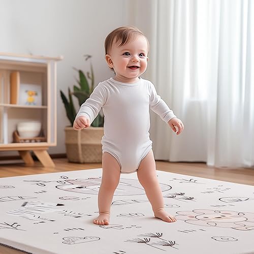 Miniatura 8 de ROBOTIME Tapete de juego para bebé de 50 x 50 pulgadas, extra grueso de esponja 30D para suelo, tapete de juego antideslizante y lavable para bebés