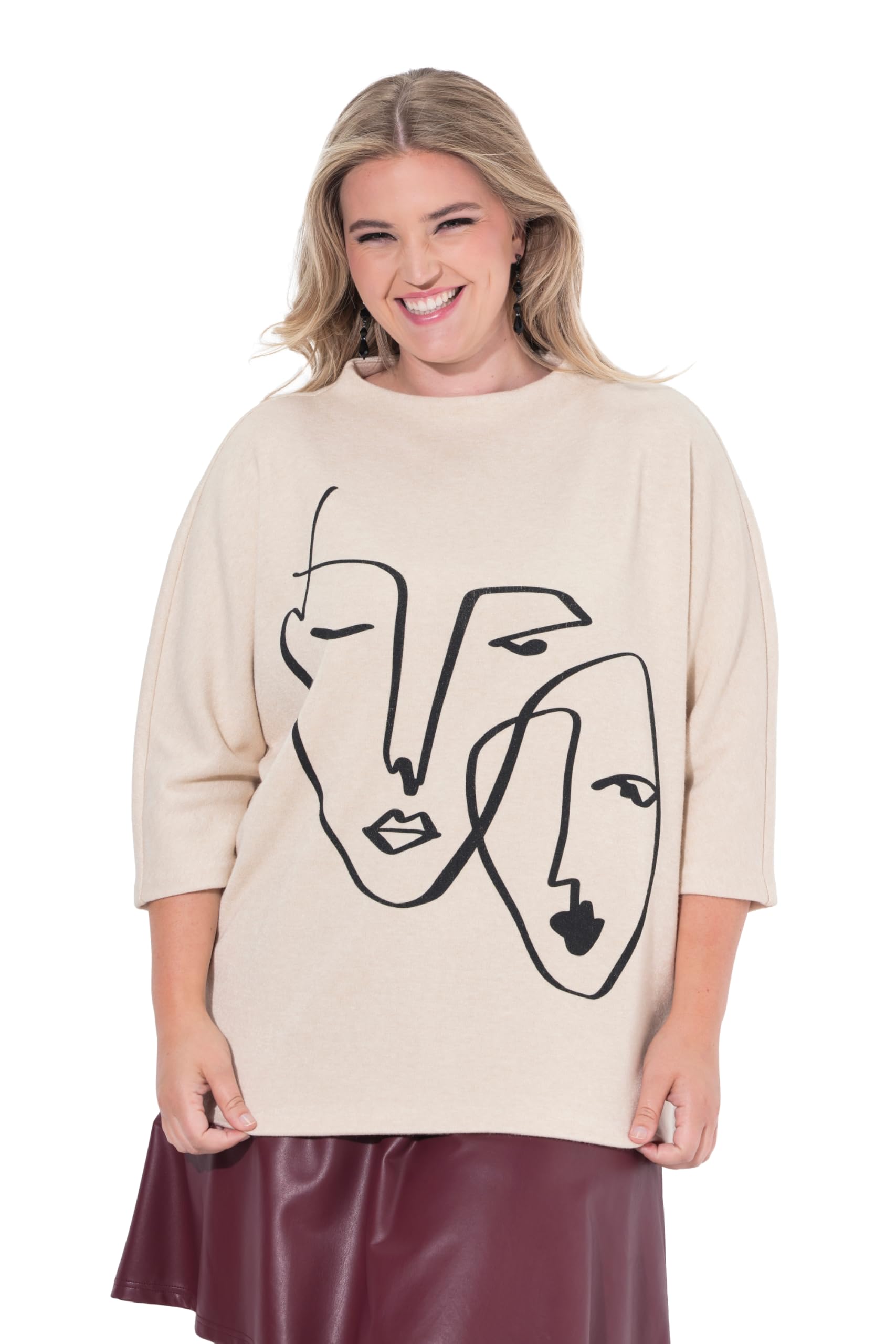 MIAMODA Damen große Größen Übergrößen Plus Size Pullover, Frauen-Motiv, Stehkragen, 3/4-Ärmel 845497