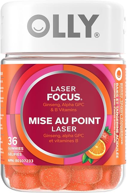 OLLY Laser Focus Gummy, Alpha GPC, B Vitamins, Berry Tangerine Flavor 36 count
