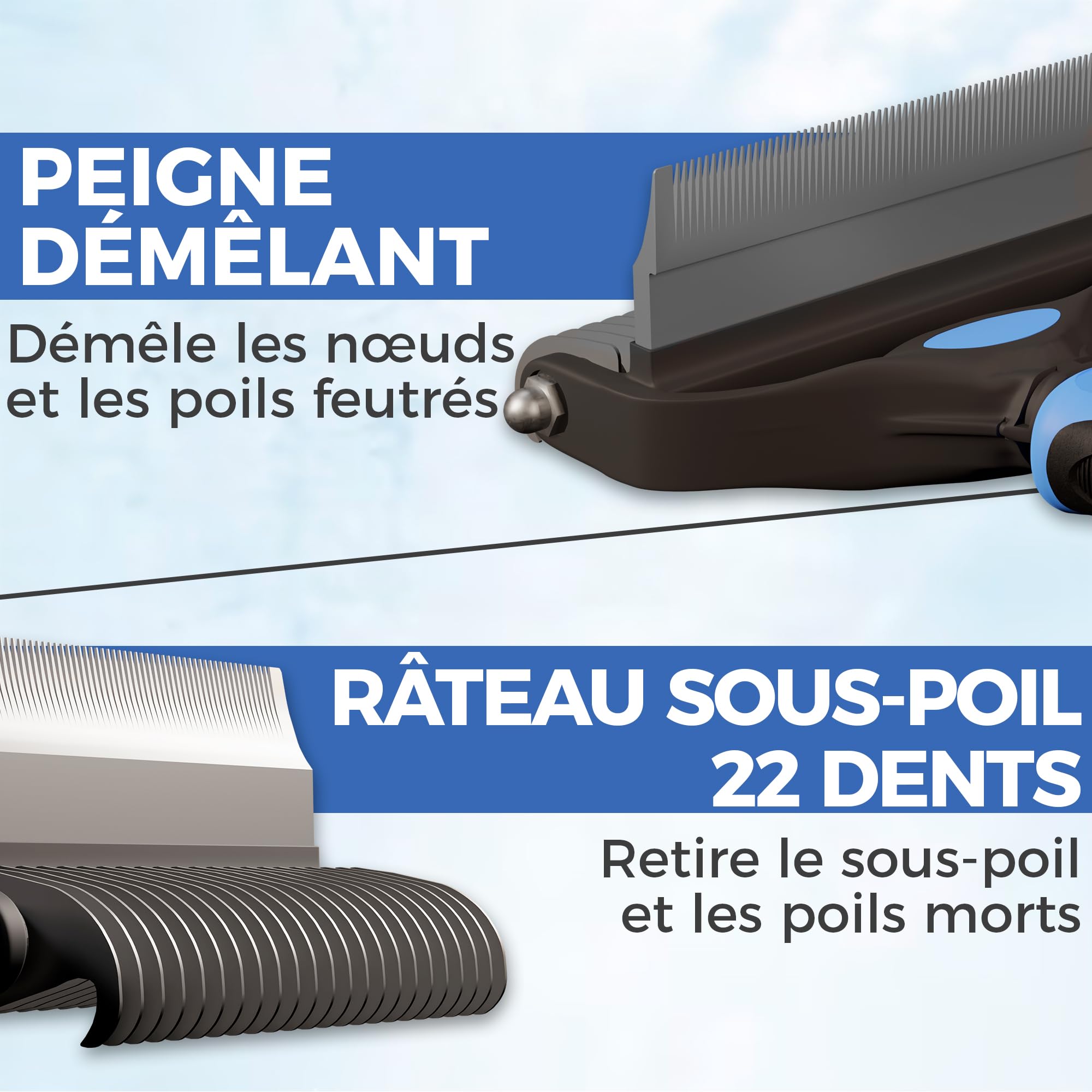 Brosse pour chiens et chats à poils longs - Grand peigne professionnel démêlant et brosses démêlant pour chiens, chats persans et animaux de compagnie à poils courts (Grand)