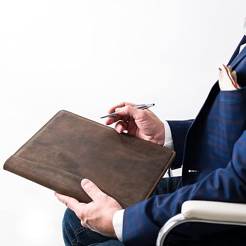 Miniatura 7 de PEGAI Padfolio de cuero 100% hecho a mano, organizador de bloc legal para negocios, escuela, oficina, conferencias, resistente, piel de vaca, hoja