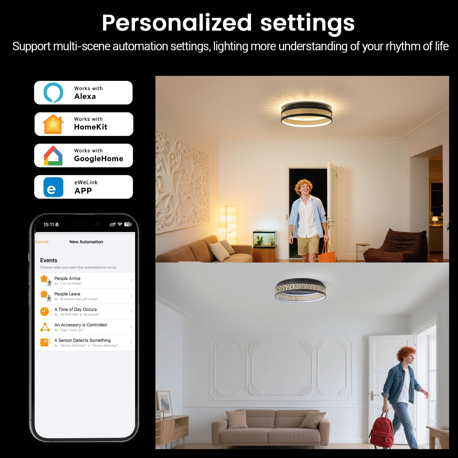 Yuanfenghua LED Deckenleuchte Mit Fernbedienung, Dimmbar Schlafzimmer Lampe with Matter Kompatibel Mit Alexa,HomeKit,Google and eWeLink APP, Rund Schwarz Gold Aushöhlen Design Wohnzimmer Ø50×H12CM