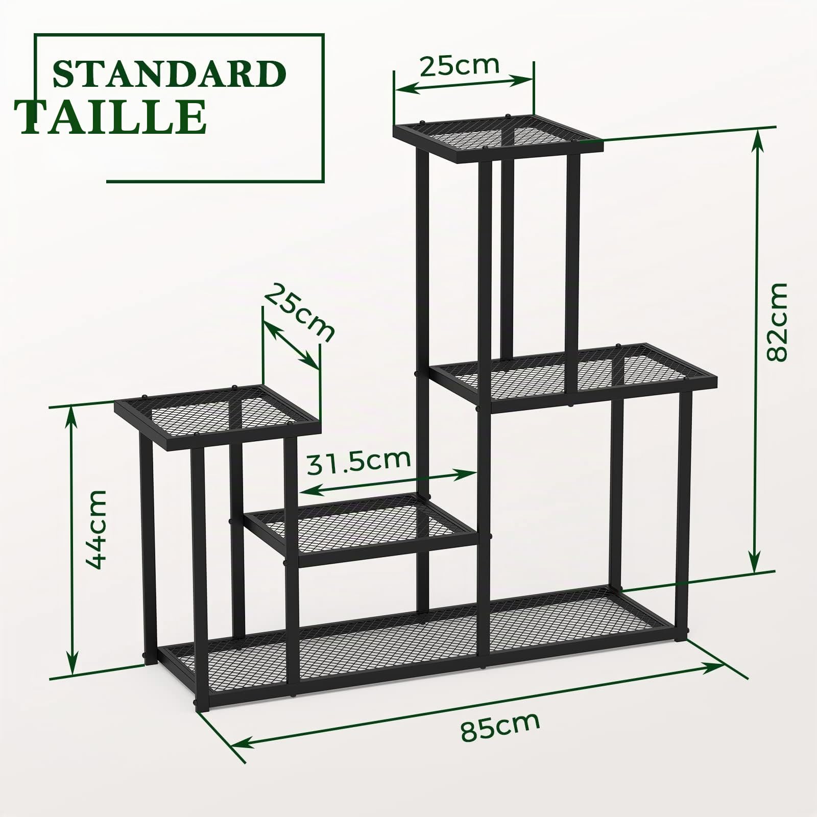 Taleco Gear Étagère à 4 étages en métal pour Pots de Fleurs - pour intérieur ou extérieur - Noir