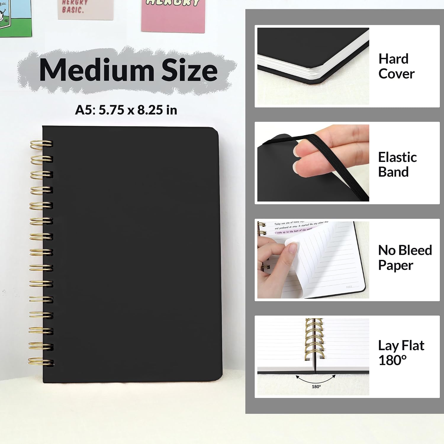 SUNEE Lined Spiral Journal Notebook for Women, 146 Pages College Ruled Hardcover Journaling Notebook for Work, Note Taking and Office School Supplies, A5 -Black image 4
