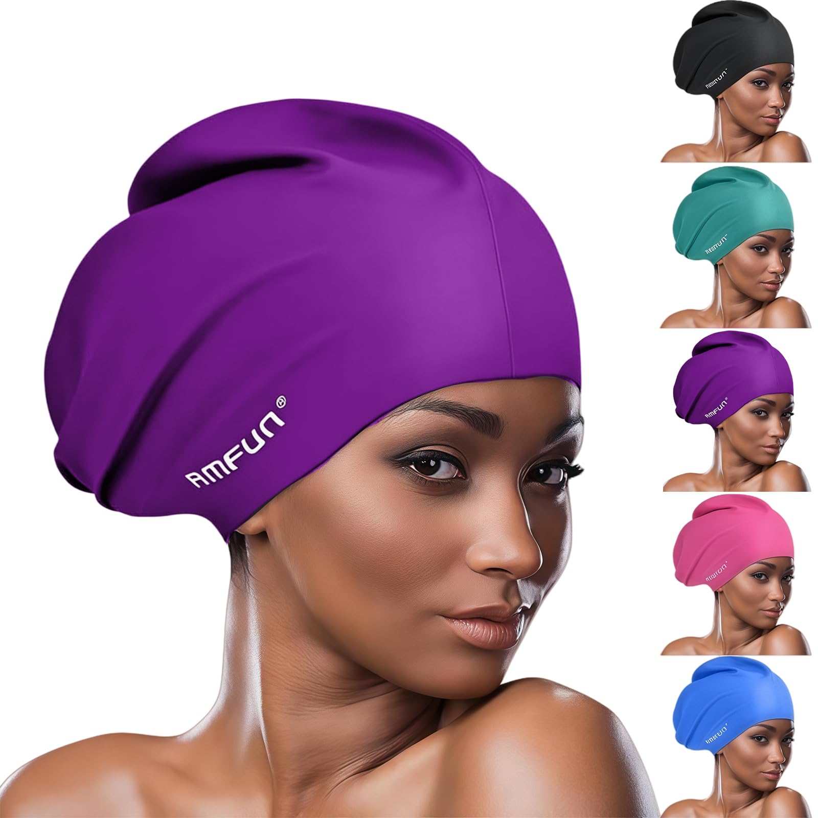 AMFUN Silicone Cover Ears Swimming Caps, Adult Unisex Swim Hat for Long Hair, Elastic Anti-slip Swimming Hat, Hypoallergenic Waterproof Swimming Caps for Men and Women — image 1