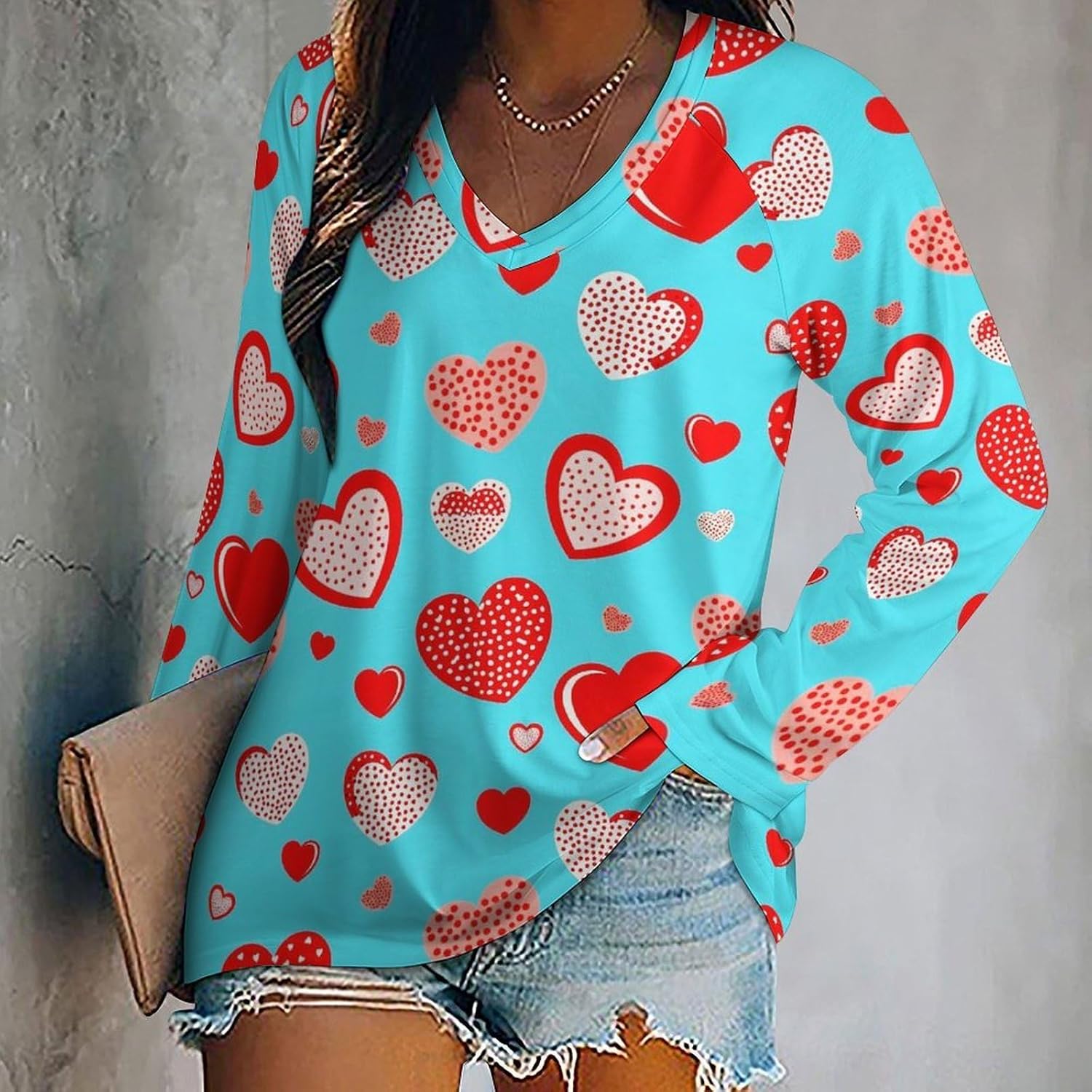 Women's T Shirts V Neck Summer Long Sleeve Loose Tops Tees 2025 Casual Clothes - Image 2