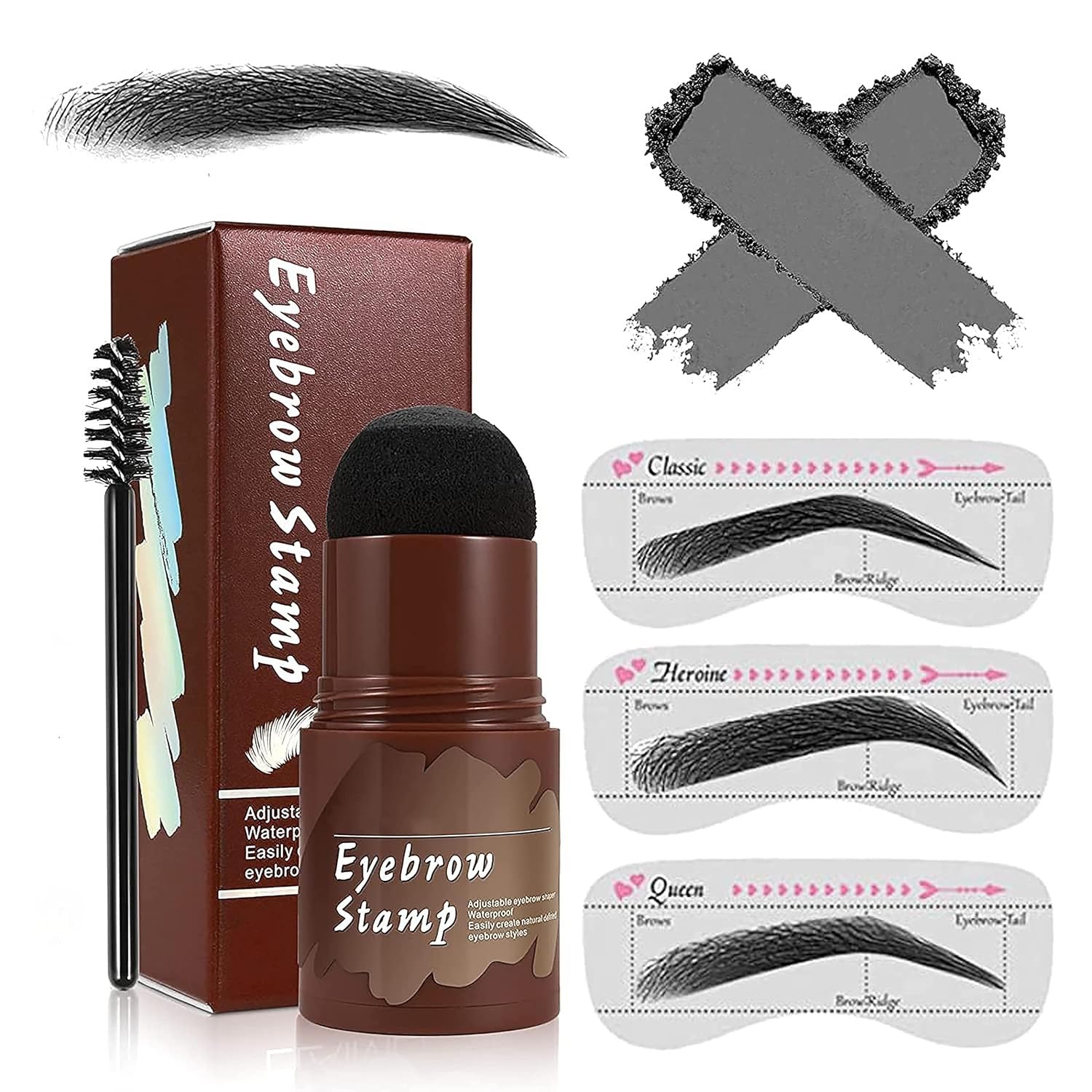 Eyebrow Stamp Kit with Stencils and Brush, Waterproof Brow Powder, 3 Styles-picture-50
