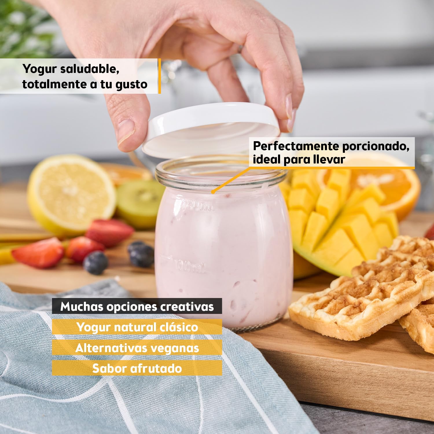 TZS First Austria - Yogurtera eléctrica 25W con 8 vasitos de vidrio de 180 ml para hasta 1,4L de yogur casero - Con temperatura de 20-55°C, apagado automático y pantalla LCD - Blanco