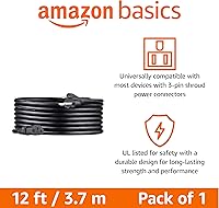 Vista 2 de Yaxa Basics - Cable de alimentación para PC, 12 pies, cable de alimentación CA para monitor, computadora, TV, 3 clavijas, 18 AWG, 125 voltios