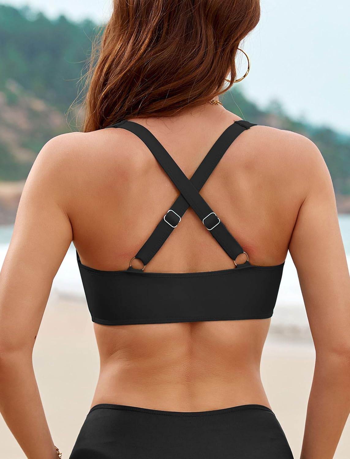 ZAFUL Women U-Wired Bikini Top Only- Ruched Cut Out Back-Cross Adjustable Straps Bathing Suit Top Only for Large Bust - Image 3