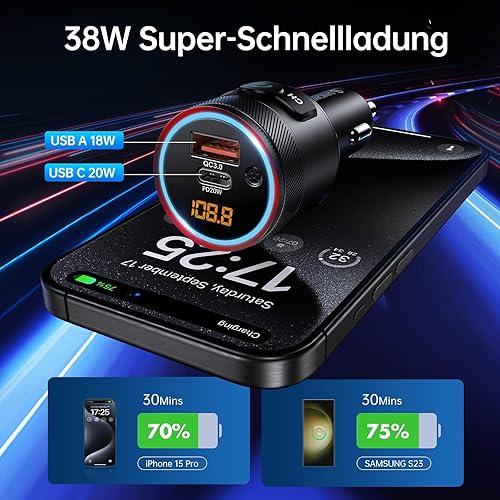 Miniatura 4 de Syncwire Transmisor FM Bluetooth 5.1 para automóvil, 38 W PD&QC3.0, cargador rápido, adaptador de radio inalámbrico, sonido de graves reproductor de