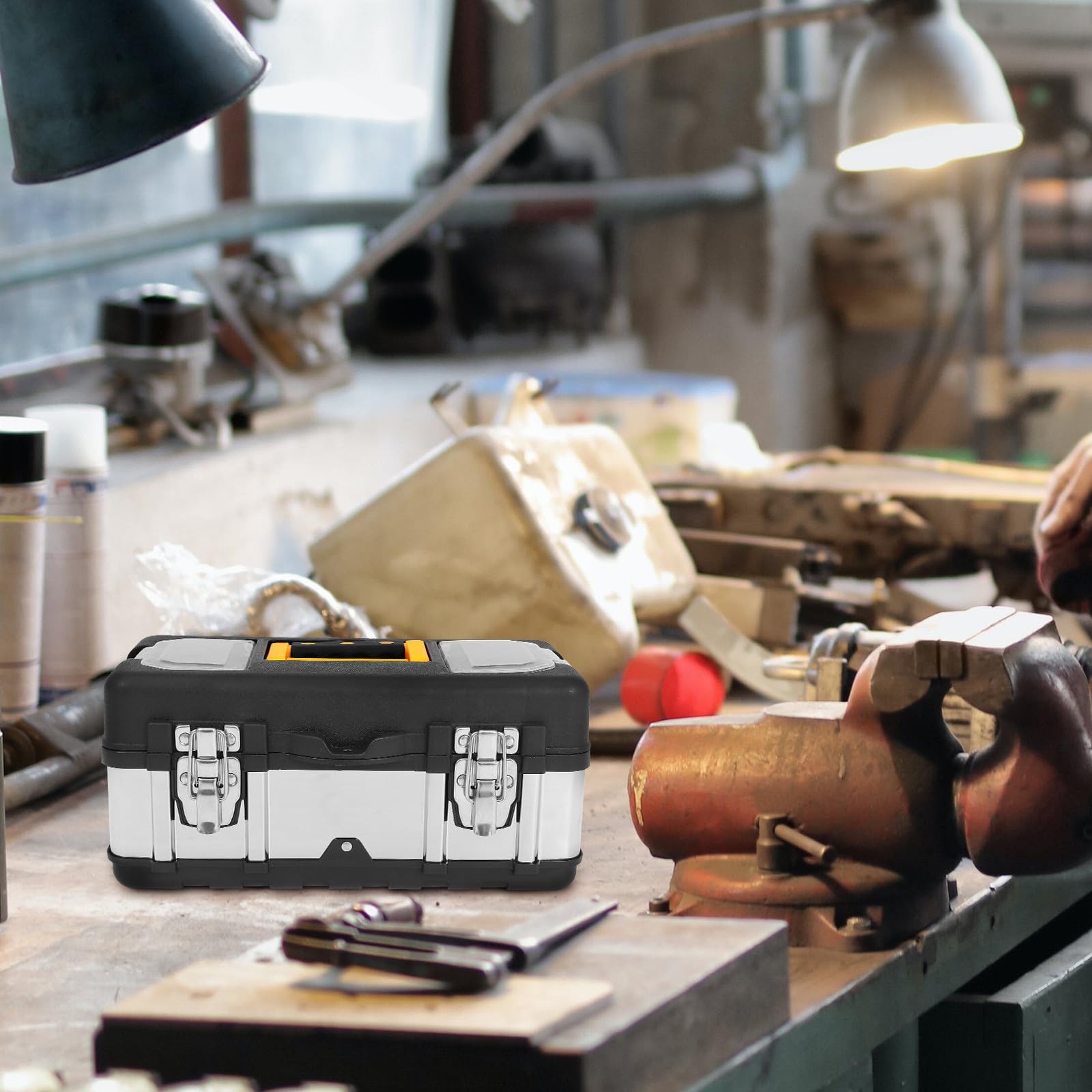 Caja de Herramientas de Mano Portátil y Bloqueable de Acero Inoxidable | Uso Profesional y Exterior, Diseño Práctico y Ligero, Formato Pequeño para Accesorios