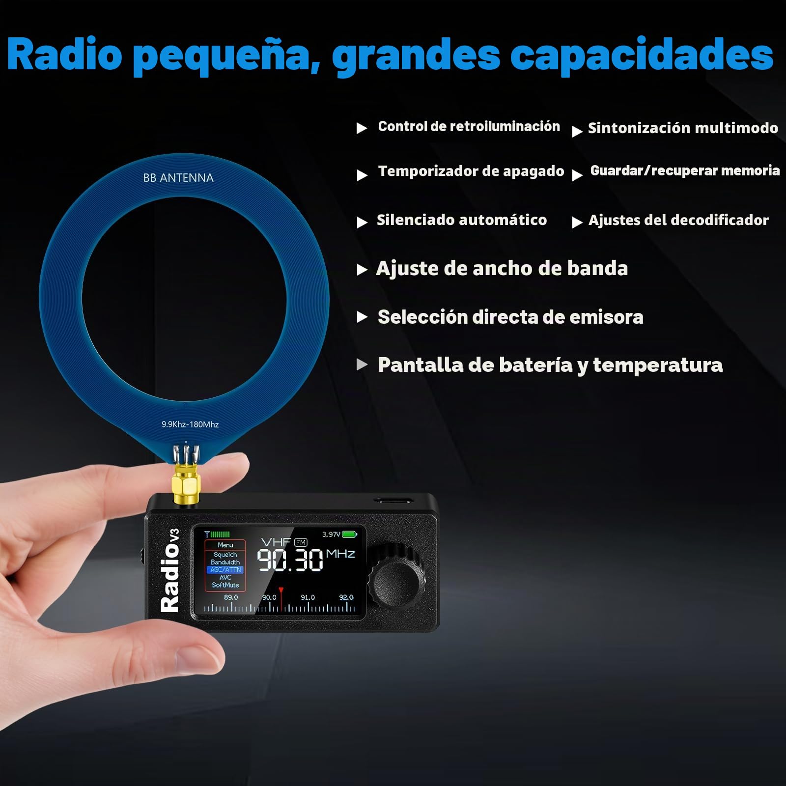 AURSINC Si4732-ESP32 V3 - Mini receptor de radio de onda corta de bolsillo, banda: HF SW MW VHF todas las bandas, modo AM/FM/LSB/USB, con batería de 800 mAh para aventuras al aire libre, viajes, uso