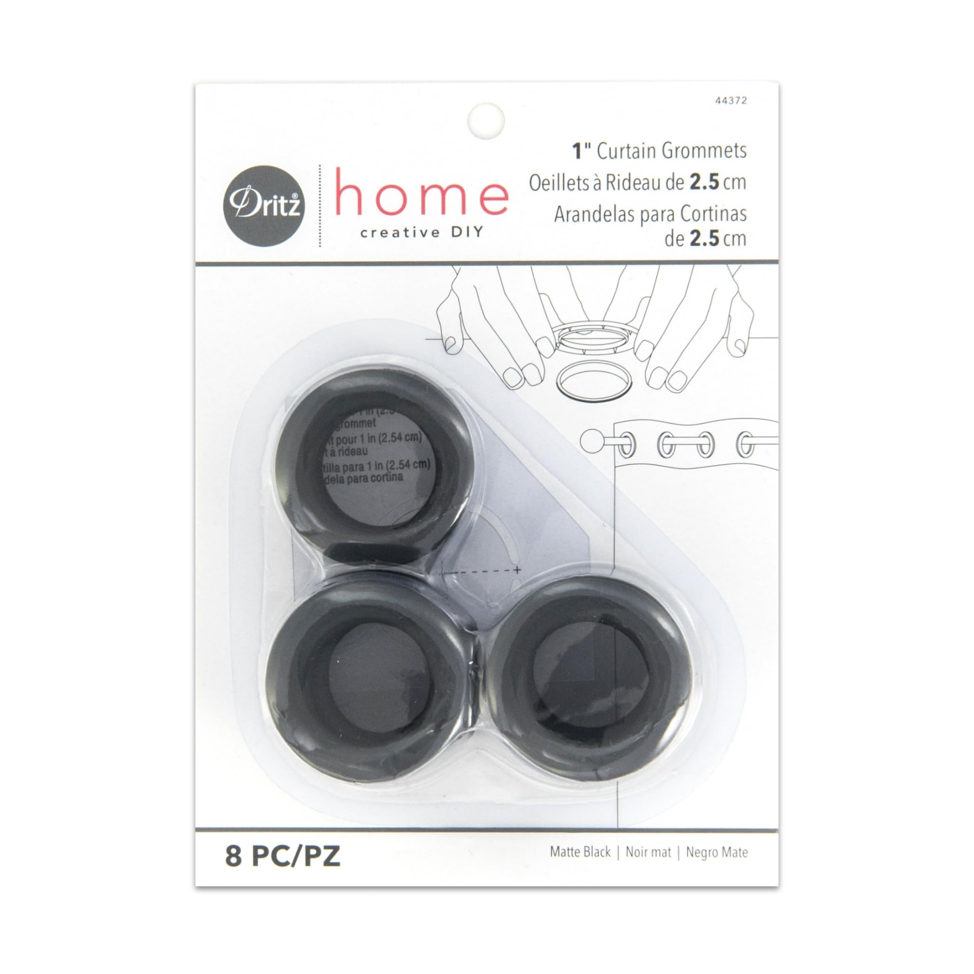 Dritz 1-Inch Inner Diameter Plastic Curtain Grommets, Pack of 8, Matte Black