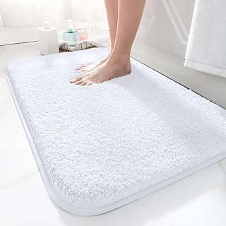 LUOJINYI Alfombrilla de baño de 50 x 80 cm, antideslizante, suave y absorbente de agua, alfombra de microfibra para el baño, lavable a máquina para bañera, ducha y baño (color blanco)