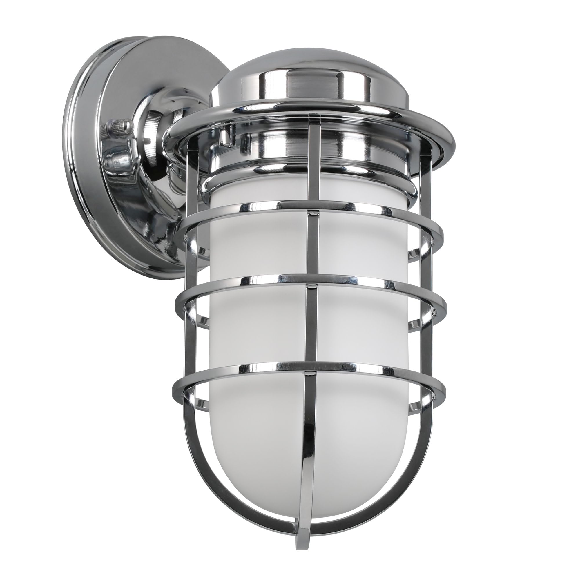 Design House 588947-PC Seaton Classic Industrial 1-Light Indoor Dimmable Wall Light with Removeable Metal Wire Cage and White Opal Frosted Glass for Kitchen Hallway Bedroom Bathroom, Polished Chrome