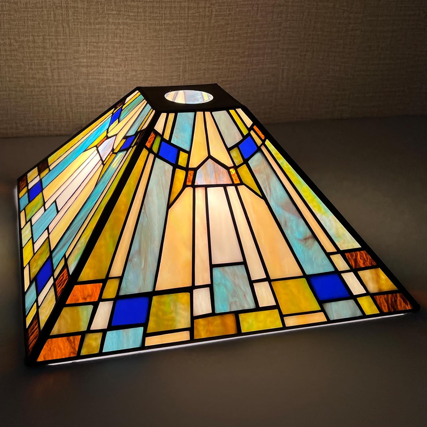 Capulina Tiffany Lamp Shade 12 Inches Wide Accessories Replacement Amber Green Blue Style Stained Glass Lampshade for Torchiere Floor Lamp and Pendant Light