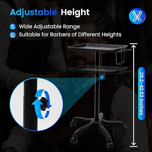 Miniatura 4 de Carrito de bandeja de salón rodante  Carrito móvil de almacenamiento de herramientas médicas para tatuajes de altura ajustable, para peluquería,