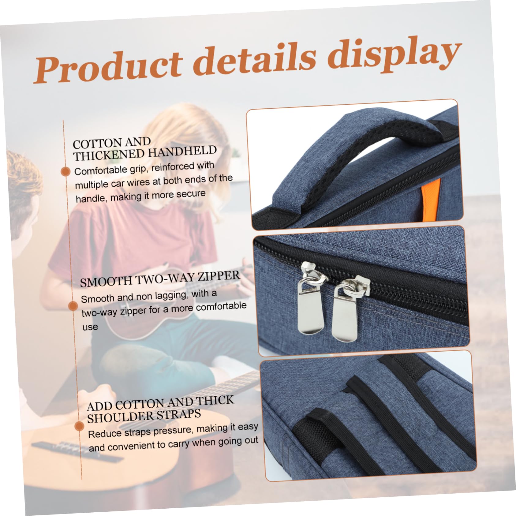 Paquet de Rangement Construction Robuste et Léger pour Ukulélé 26 Pouces en Tissu Oxford Bleu Mousse Épaisse pour Séances de Pratique et Concerts