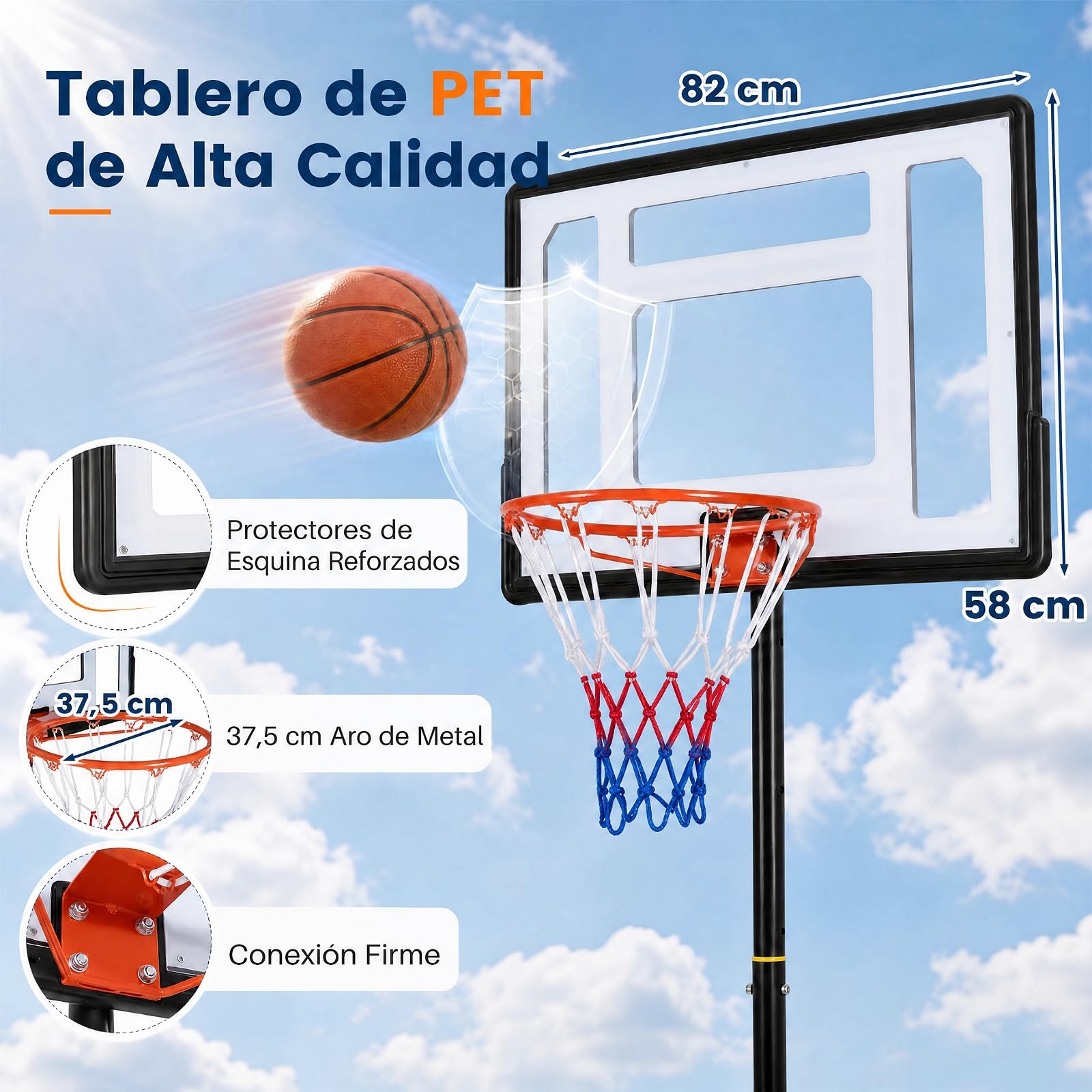 COSTWAY Canasta Baloncesto Exterior con Ruedas, Altura Ajustable 1,55-2,1 m
