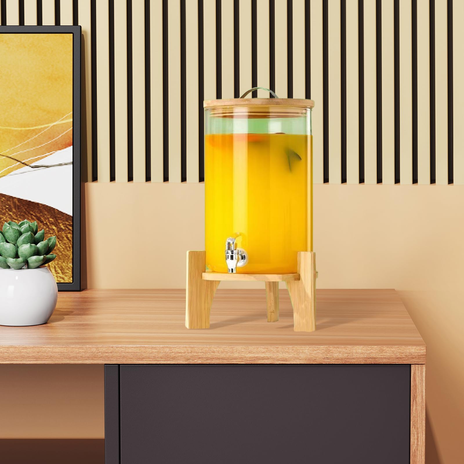 Accessoire Décoration Rustique Support Distributeur Boissons En Bois - Support Rond Pour Carafes Et Seaux - Décoration Table Presentoir Boisson Rond