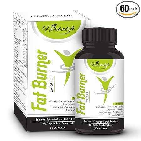 Herbalifi Fat Burner with Garcinia Cambogia, Green Coffee Beans Extract, L Carnitine and Grape Seed Extract | 100% Natural, Weight Management Supplement for Men and Women - 60 Capsules (Pack of 1)