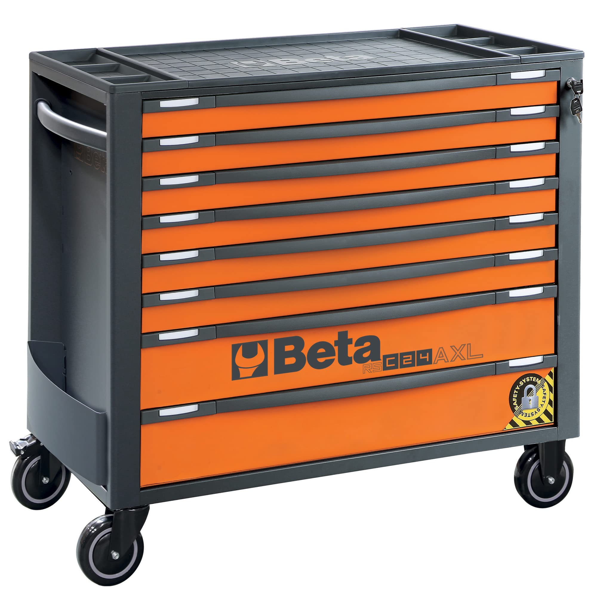 Beta - RSC24AXL/8-O skrzynka narzędziowa 8 szuflad, z zabezpieczeniem przed przewróceniem, długi model 882 x 367 mm pełne wysuwanie, zamontowana na szynach teleskopowych na łożyskach kulkowych, pomarańczowa, 024004281