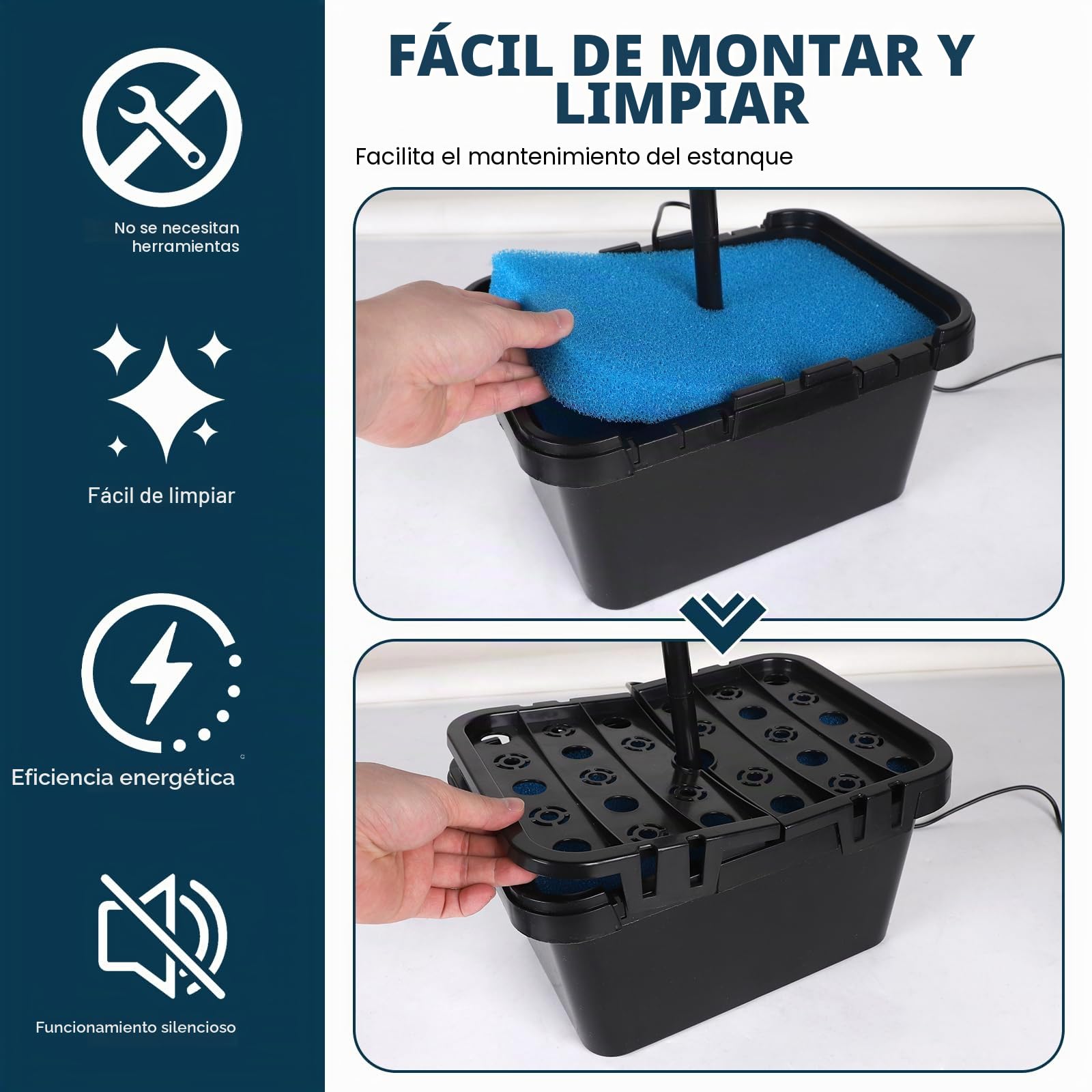 CPROSP Bomba Solar para Estanque Exterior 390/h con 5m Cable con 2 Accesorios para Fuentes