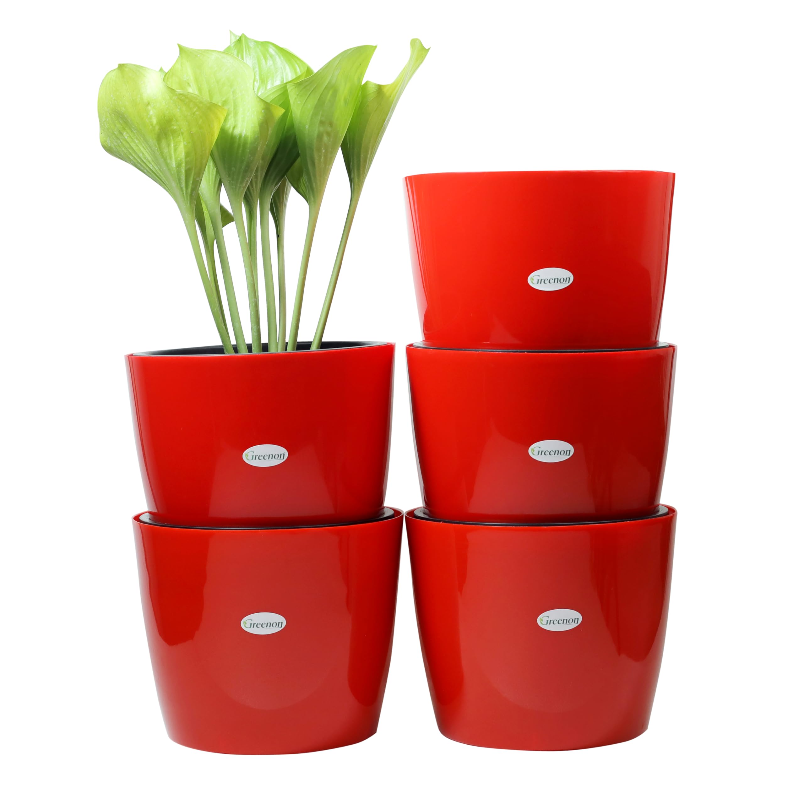 GREENON® 10 Inch Plant Pot Pack of 5 (10 Pots) Self Water | Red Outer and Black Inner Planter | Flower Pot for Indoor and Balcony | UV Treated | Big Virgin Plastic Gamla (B09XFL7CPX) Amazon Price History, Amazon Price Tracker