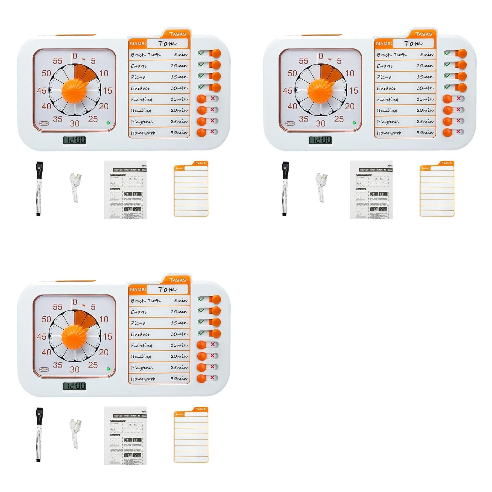 Onchdbfhuu 3X Task Timer, ADHD Timer for Kids, Students and Adults. with To-Do List Card, Planning for Daily Chore, Schedules