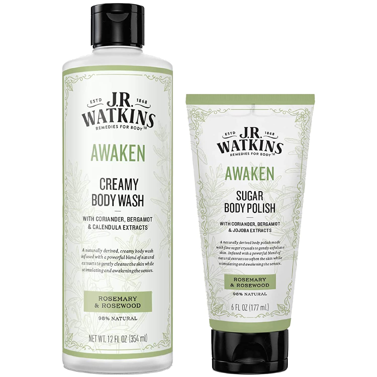 J.R. WatkinsBeautiful Awakening Gift Set Kit, AWAKEN Creamy Body Wash & Sugar Body Polish