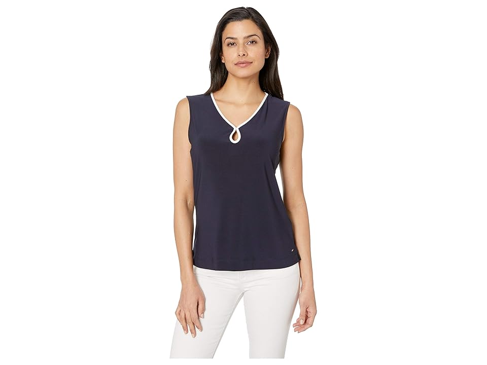 

Tommy Hilfiger V-Neck Piped Sleeveless Knit (Midnight/Ivory) Women's Sleeveless