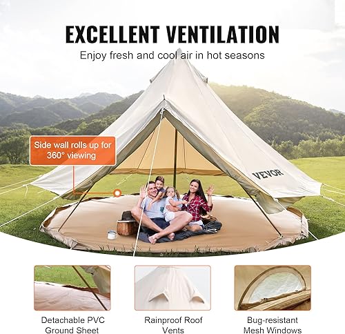 Miniatura 5 de Happybuy Canvas Bell Tent 4 Seasons Breathable 100 Cotton Canvas Yurt Tent - wStove Jack Luxury Glamping Tent Waterproof Canvas Tents for Family