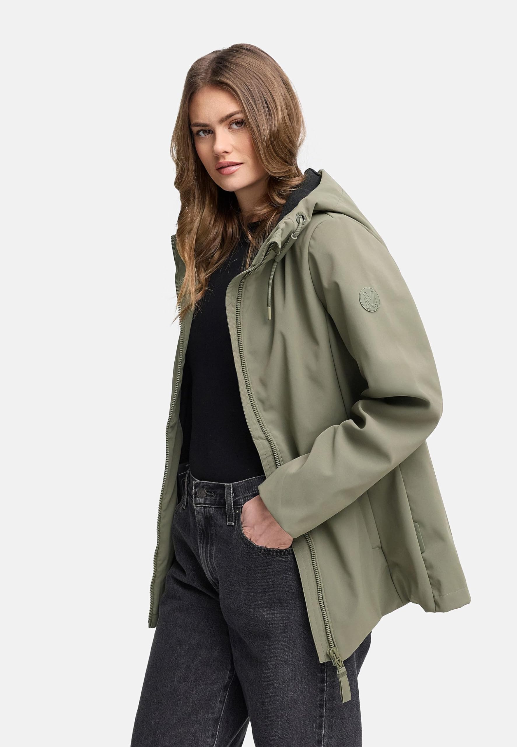 MARIKOO Damska kurtka przejściowa Soft Feel z podszewką polarową, wiatroszczelna i wodoodporna kurtka funkcyjna z kapturem, Minaa 16 XS-3XL