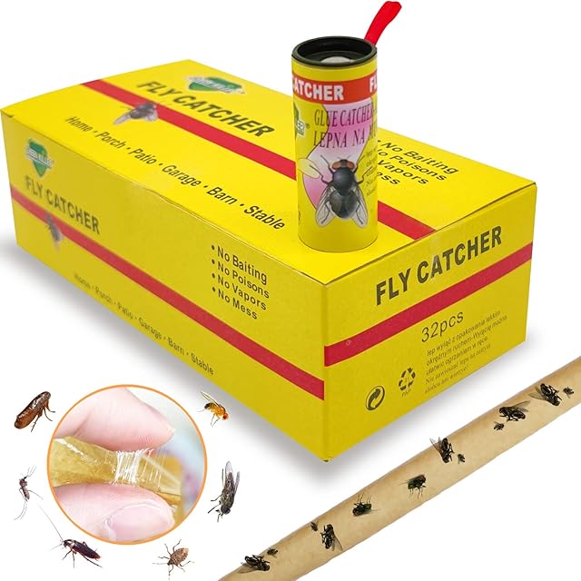 Torchtree Fly Glue TrapFly Paper 32 Pcs,Fly Killers for the Home,Fruit Fly Traps Indoor or Outdoor Sticky Fly Catchers
