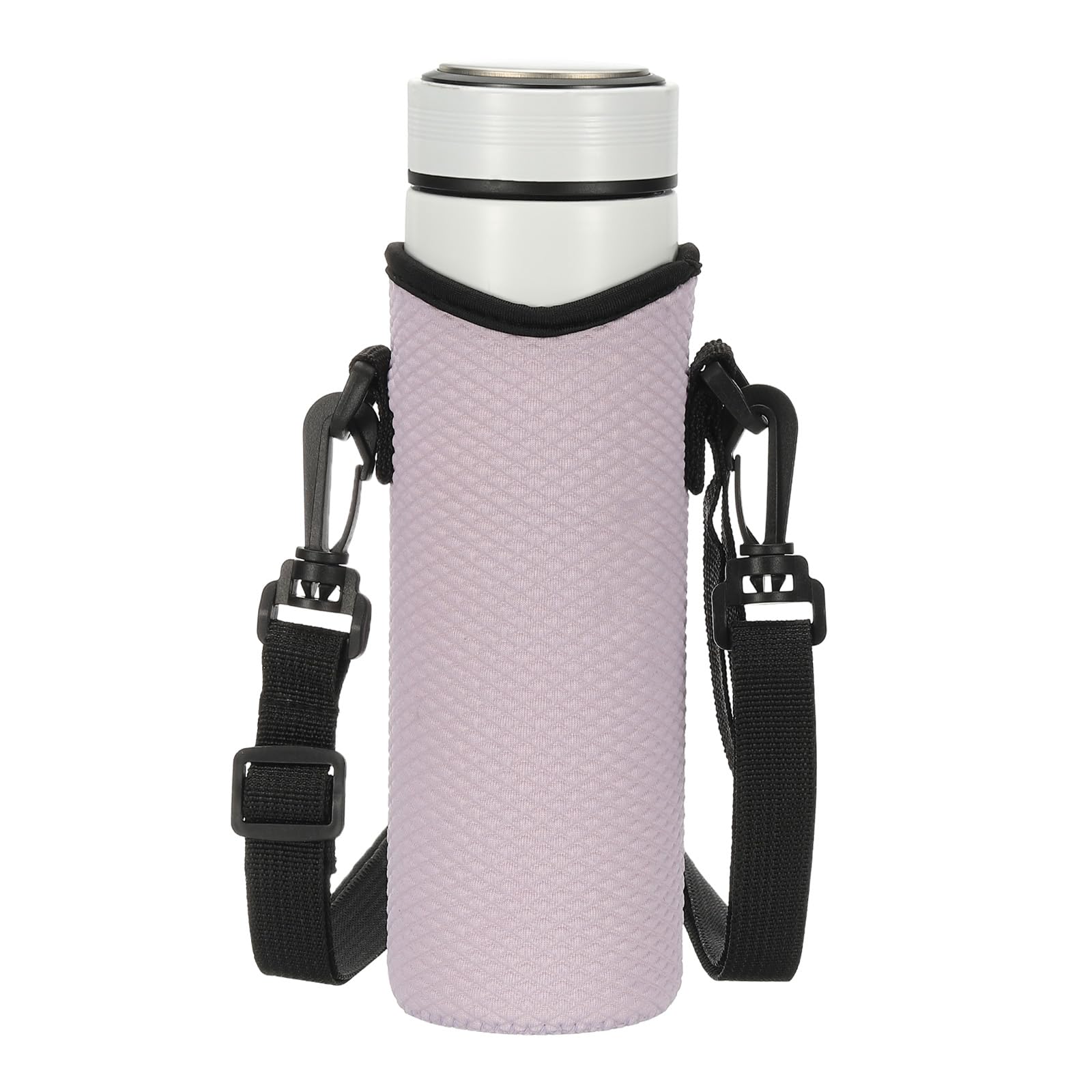 sourcing map Neoprene Water Bottle Sleeve with Strap, 12 oz Insulated Water Glass Bottle Carrier Bag Diamond Grid Collapsible Drink Bottle Sleeve Cover Holder with Handle, Purple