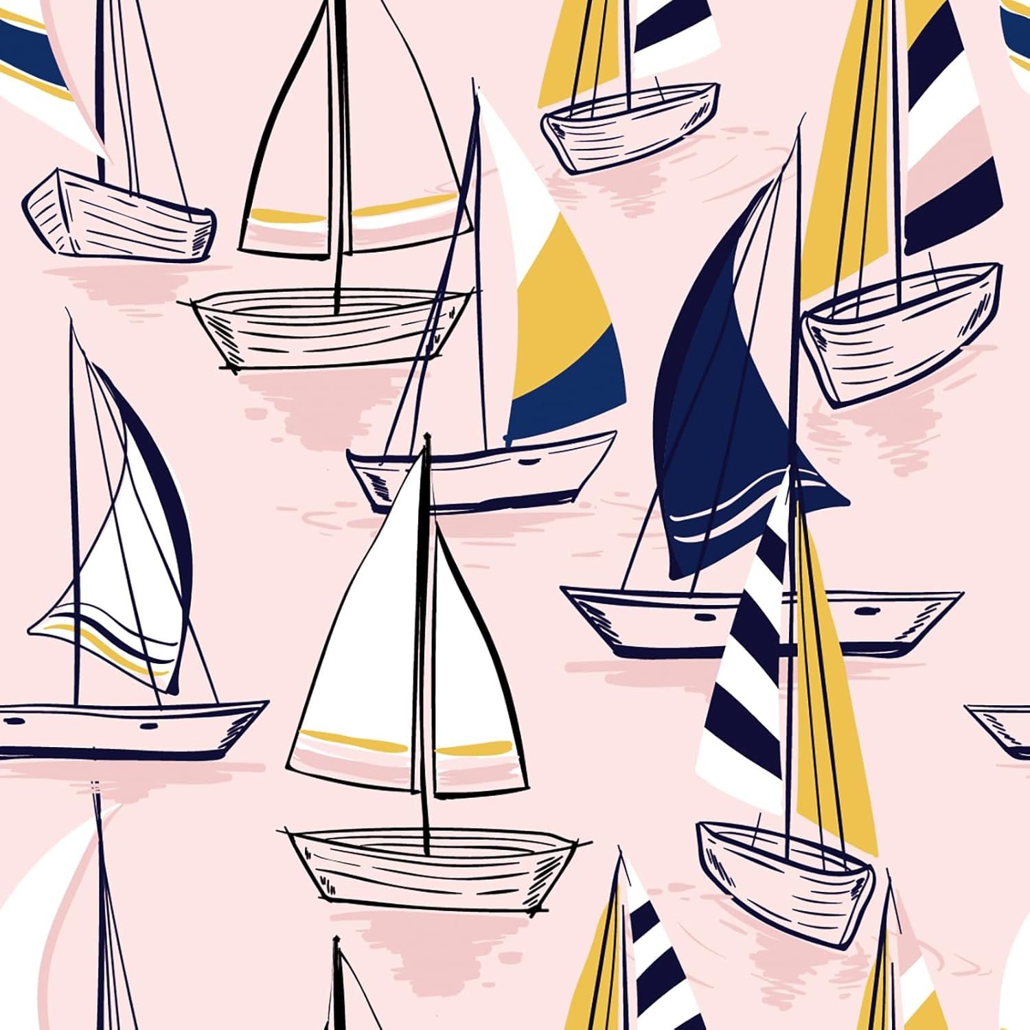 VaryStyle 17.7"x118" Nautical Wallpaper Pink Coastal Peel and Stick Wallpaper Ocean Sailing Boat Murals Sweet Pink Contact Paper for Cabinets Walls Self Adhesive Removable Vinyl for Bedroom Kids Room
