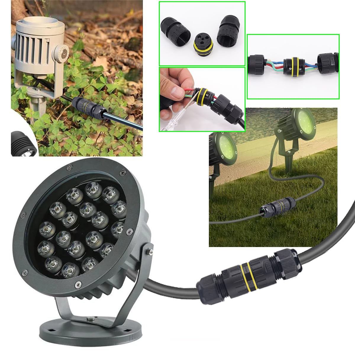 Conector de cable eléctrico IP68 impermeable de 2 vías y 2 pines, paquete de 5 unidades de 24 A, 400 V, rango de cable M20 (9-12 mm) utilizado para expansión de mantenimiento rápido al aire