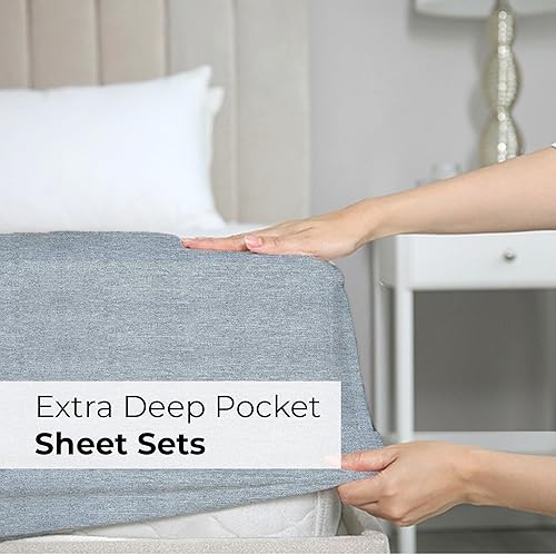 Miniatura 8 de Juego de sábanas extra profundas tamaño King, sábanas transpirables y refrescantes de 6 piezas, juego de sábanas de lujo para hotel, fácil ajuste,