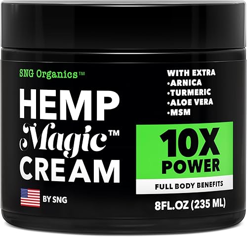 Super Natural Goods Crema mágica de cáñamo de máxima fuerza (8 onzas) con aceite de cáñamo, árnica, cúrcuma y mentol – Frote refrescante para