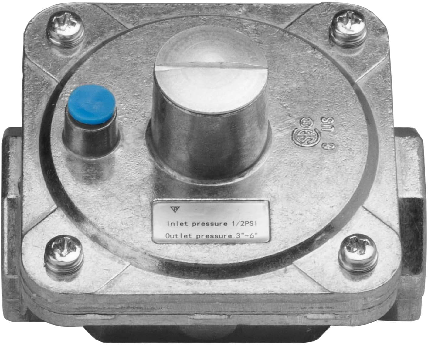 Adjustable Natural Gas Regulator for Gas Fire Pits, 3" to 6" WC Output, 1/2 PSI Input, 1/2" NPT, Designed for Outdoor Natural Gas Fire Pits, Fireplaces, and Grills