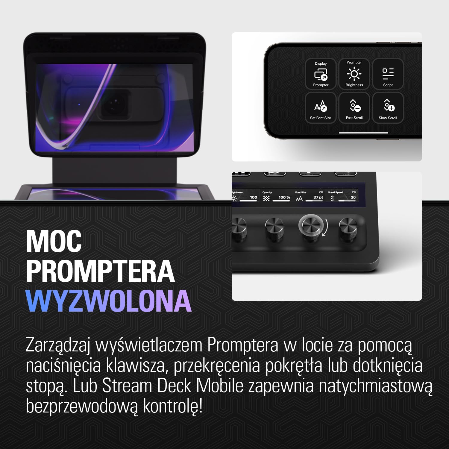 Elgato Prompter – Teleprompter z wbudowanym ekranem do YouTube, Twitch, Zoom, MS Teams i więcej, obsługuje DSLR/Webcam/Smartphone, funkcja przeciągnij i upuść na monitorze, działa z Mac/PC&Stream Deck | Kompatybilny z ekranem 9-calowym/YouTube/Twitch/Zoom
