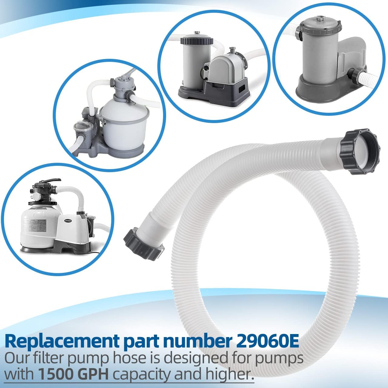 1.5" Pool Pump Hose for Intex Sand Filter Pumps & Saltwater Systems, 29060E Pool Filter Hose for Intex & Coleman Above Ground Pools Parts- 59" Long replacement hoses (Set of 2)